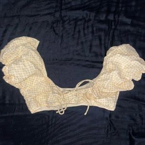 Yellow Gingham Print Peasant Crop Top